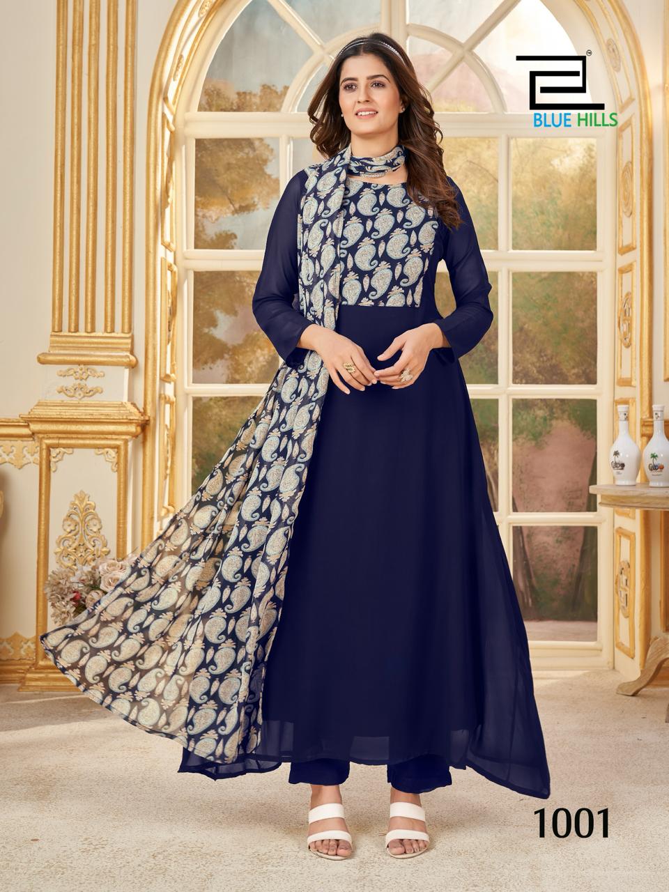 Blue Hills Nithya Printed Anarkali Kurti With Bottom Dupatta Wholesale Clothing Distributors In India

